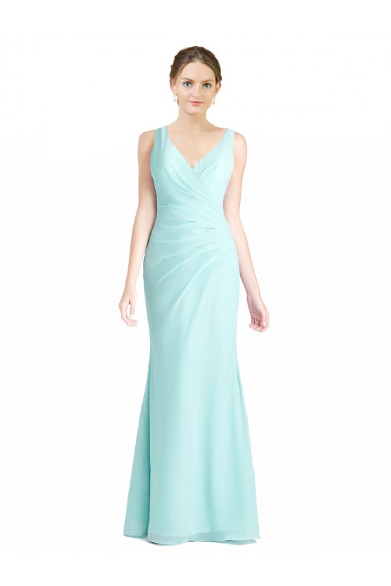 Soft Chiffon & Lace V-Neck Long Sleeveless Bridesmaid Dress Norwich
