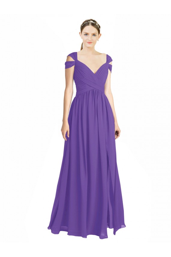 Low Back Soft Chiffon Off the Shoulder Long Cap Sleeves Bridesmaid Dress Norwich