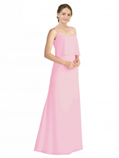 Low Back Barely Pink Soft Chiffon Spaghetti Straps Long Sleeveless Bridesmaid Dress Norwich