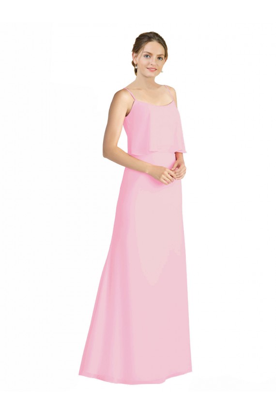 Low Back Barely Pink Soft Chiffon Spaghetti Straps Long Sleeveless Bridesmaid Dress Norwich