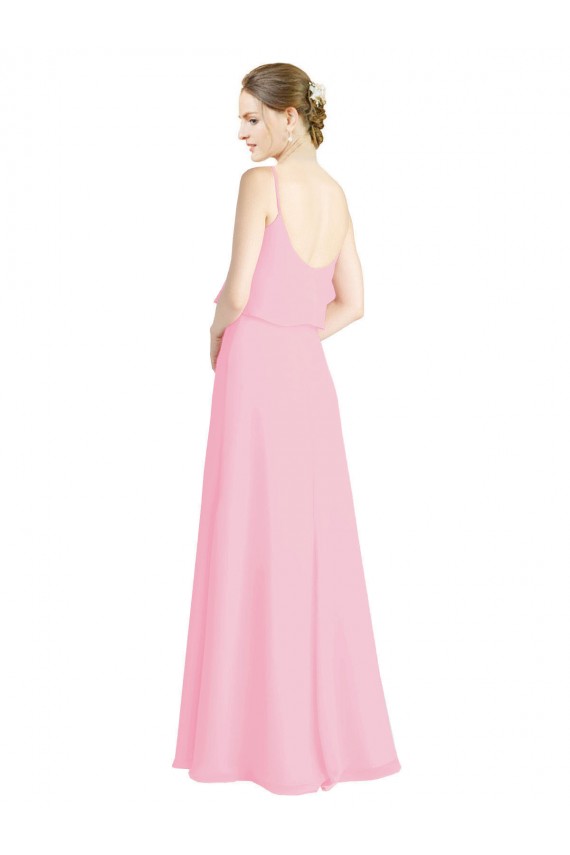 Low Back Barely Pink Soft Chiffon Spaghetti Straps Long Sleeveless Bridesmaid Dress Norwich