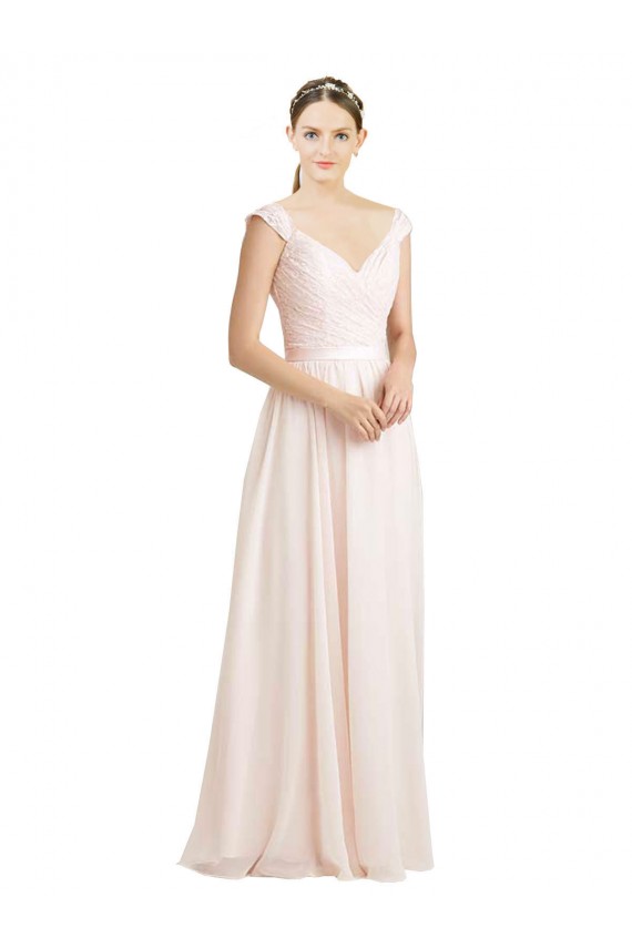 V-Back Soft Chiffon & Lace Sweetheart Long Sleeveless Bridesmaid Dress Norwich