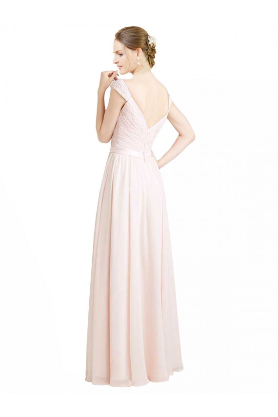 V-Back Soft Chiffon & Lace Sweetheart Long Sleeveless Bridesmaid Dress Norwich