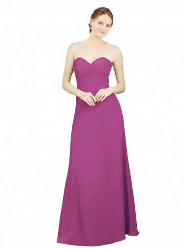 Low Back Wild Berry Soft Chiffon Sweetheart Long Sleeveless Bridesmaid Dress Norwich