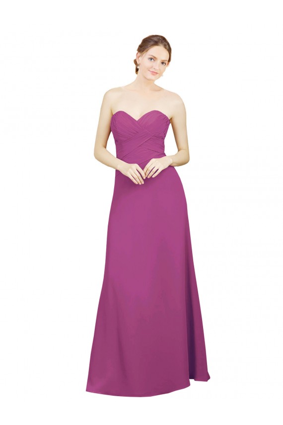 Low Back Wild Berry Soft Chiffon Sweetheart Long Sleeveless Bridesmaid Dress Norwich