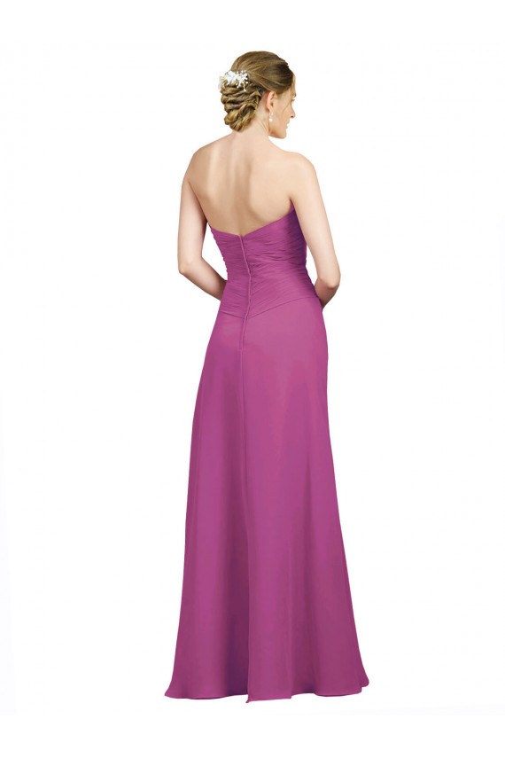 Low Back Wild Berry Soft Chiffon Sweetheart Long Sleeveless Bridesmaid Dress Norwich