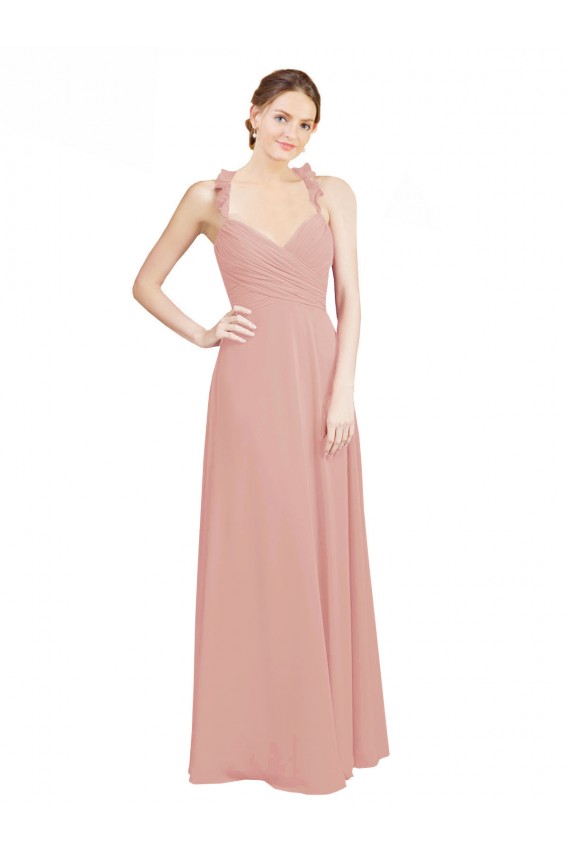 Keyhole Back Bliss Pink Chiffon Sweetheart Long Sleeveless Bridesmaid Dress / Evening Dress Norwich