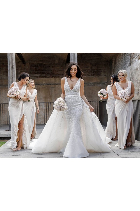 Low Back Soft Chiffon V-Neck Long Sleeveless Bridesmaid Dress Norwich