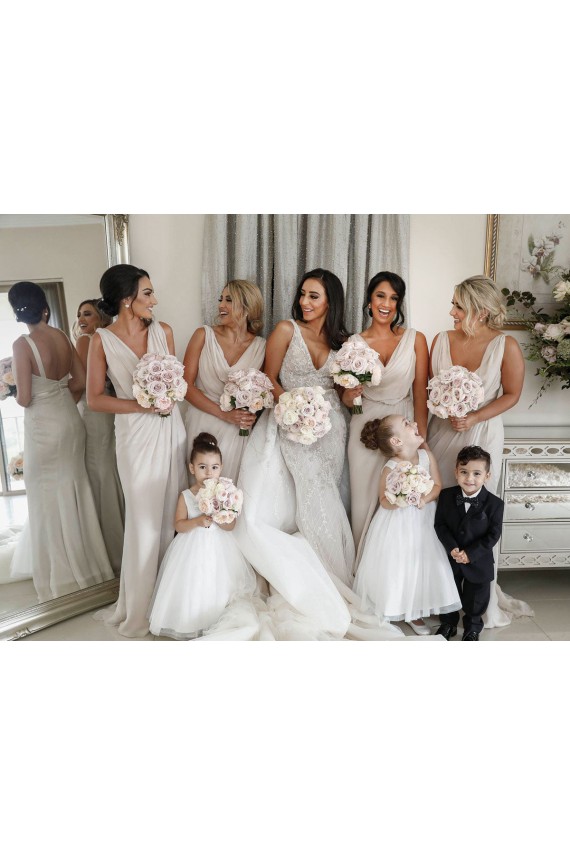 Low Back Soft Chiffon V-Neck Long Sleeveless Bridesmaid Dress Norwich