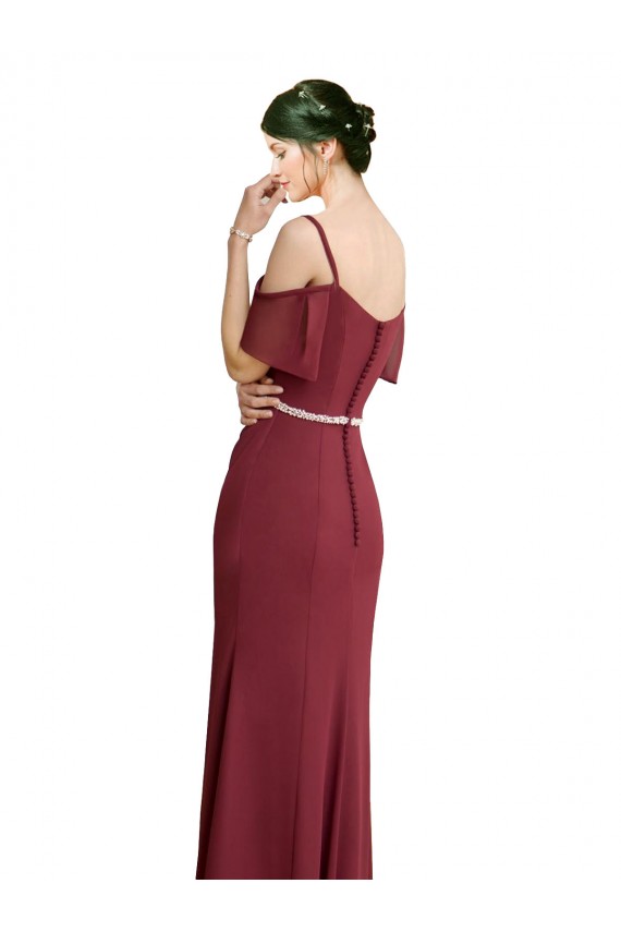 Low Back Burgundy Soft Chiffon Spaghetti Straps Long Cold Shoulder Bridesmaid Dress Norwich