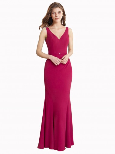 V-Back Red Soft Chiffon V-Neck Long Sleeveless Prom Dress / Bridesmaid Dress Norwich