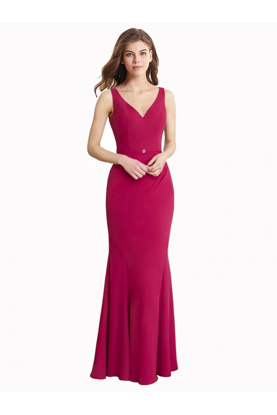V-Back Red Soft Chiffon V-Neck Long Sleeveless Prom Dress / Bridesmaid Dress Norwich