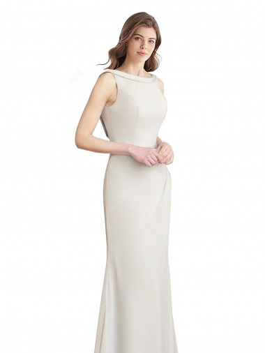 V-Back Soft Chiffon & Satin Boat Neck Long Sleeveless Bridesmaid Dress Norwich