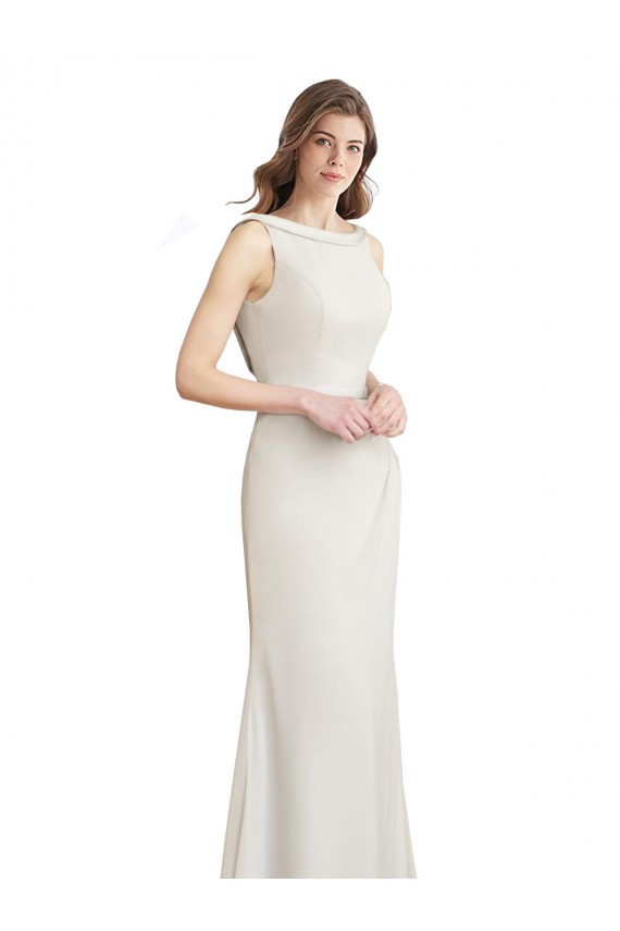V-Back Soft Chiffon & Satin Boat Neck Long Sleeveless Bridesmaid Dress Norwich