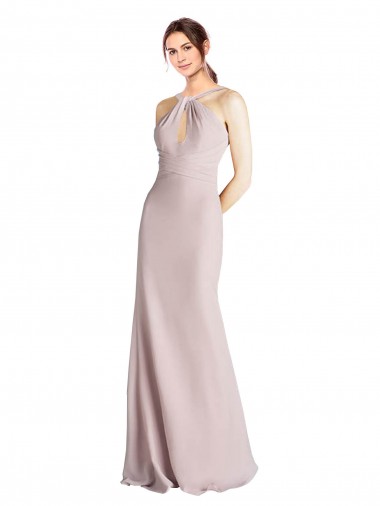 Open Back Sheath Soft Chiffon Halter Neck Long Sleeveless Bridesmaid Dress Norwich