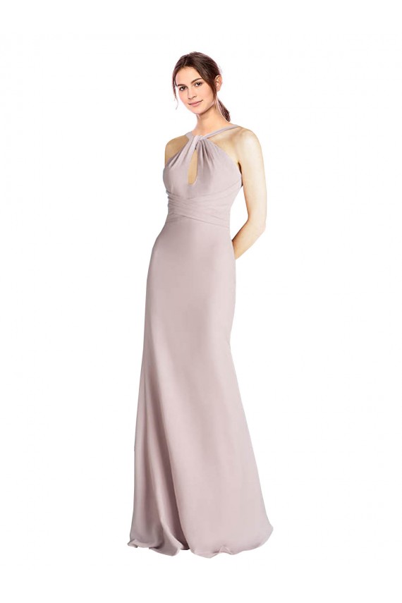 Open Back Sheath Soft Chiffon Halter Neck Long Sleeveless Bridesmaid Dress Norwich