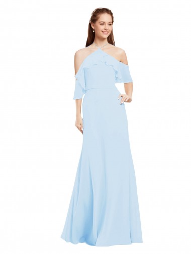 Soft Chiffon Halter Neck Long Cold Shoulder Formal Dress / Bridesmaid Dress Norwich