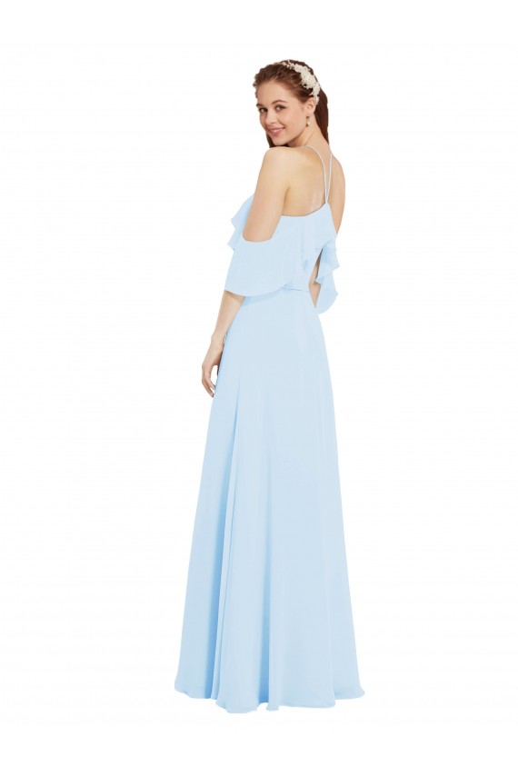 Soft Chiffon Halter Neck Long Cold Shoulder Formal Dress / Bridesmaid Dress Norwich