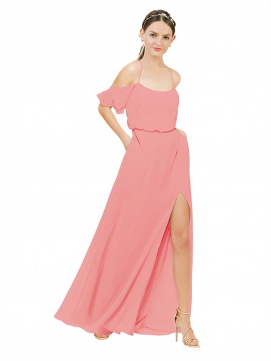 Watermelon Soft Chiffon Off the Shoulder Long Sleeveless Bridesmaid Dress Norwich