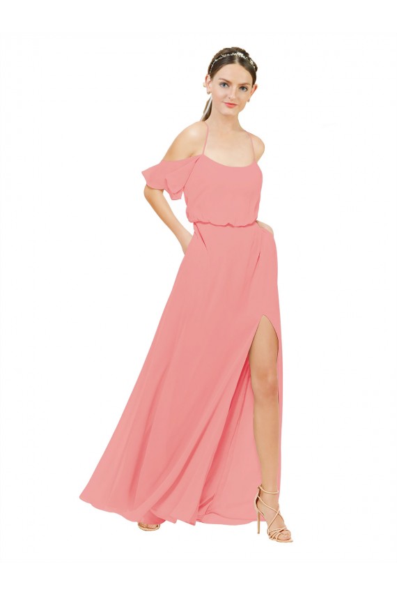 Watermelon Soft Chiffon Off the Shoulder Long Sleeveless Bridesmaid Dress Norwich