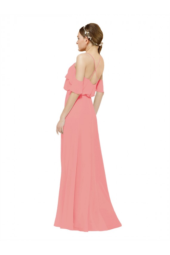 Watermelon Soft Chiffon Off the Shoulder Long Sleeveless Bridesmaid Dress Norwich