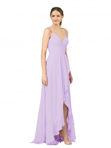 Open Back Soft Chiffon V-Neck Long Sleeveless High Low Bridesmaid Dress Norwich
