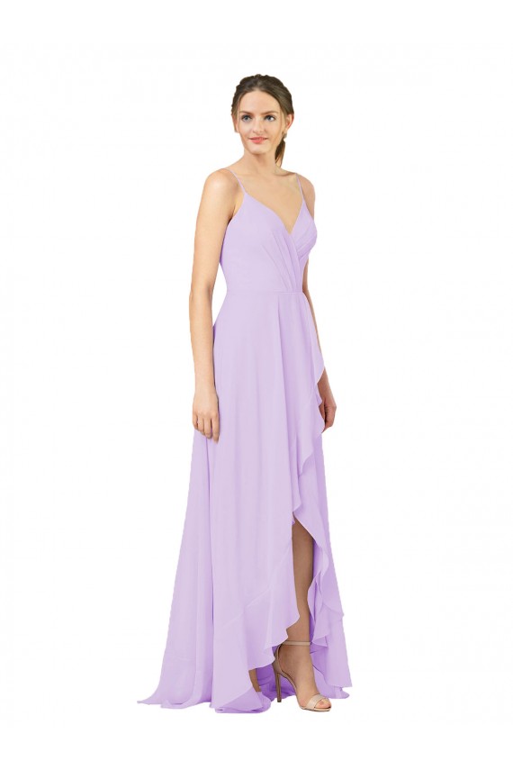 Open Back Soft Chiffon V-Neck Long Sleeveless High Low Bridesmaid Dress Norwich