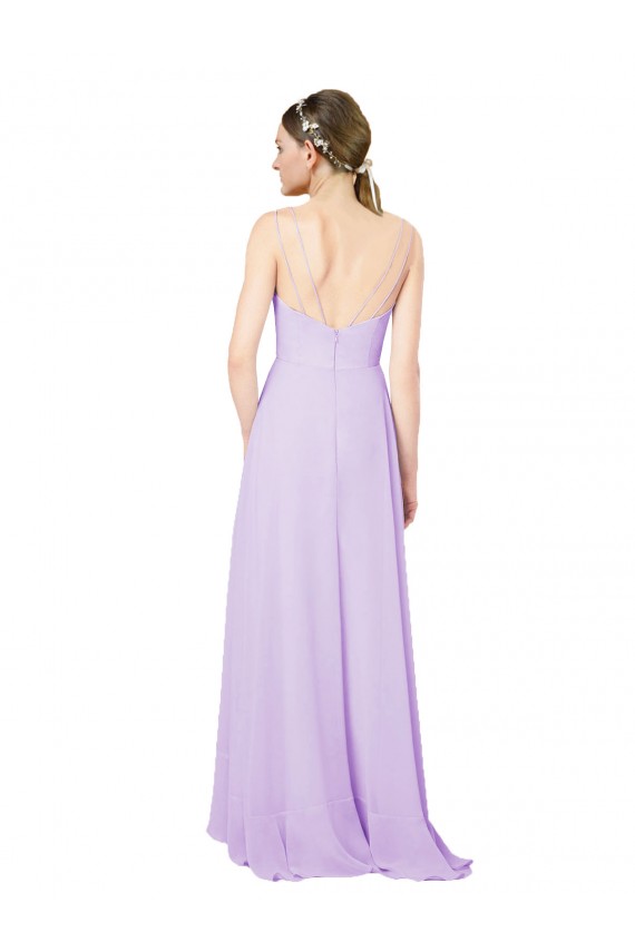 Open Back Soft Chiffon V-Neck Long Sleeveless High Low Bridesmaid Dress Norwich