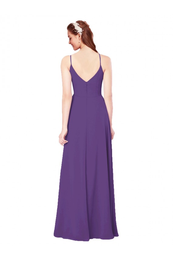 Plum Purple Soft Chiffon High Neck Long Sleeveless Bridesmaid Dress Norwich