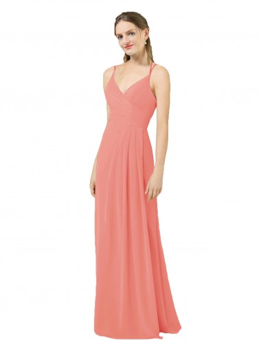 Keyhole Back Desert Rose Soft Chiffon V-Neck Long Sleeveless Bridesmaid Dress Norwich