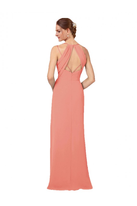 Keyhole Back Desert Rose Soft Chiffon V-Neck Long Sleeveless Bridesmaid Dress Norwich