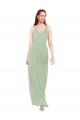 Keyhole Back Smoke Green Soft Chiffon V-Neck Long Sleeveless Bridesmaid Dress Norwich