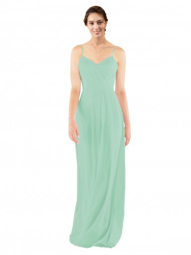 Keyhole Back Mint Green Soft Chiffon V-Neck Long Sleeveless Bridesmaid Dress Norwich