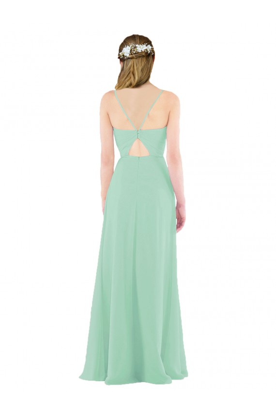 Keyhole Back Mint Green Soft Chiffon V-Neck Long Sleeveless Bridesmaid Dress Norwich