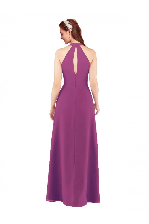 Keyhole Back Wild Berry Soft Chiffon V-Neck Long Sleeveless Bridesmaid Dress Norwich