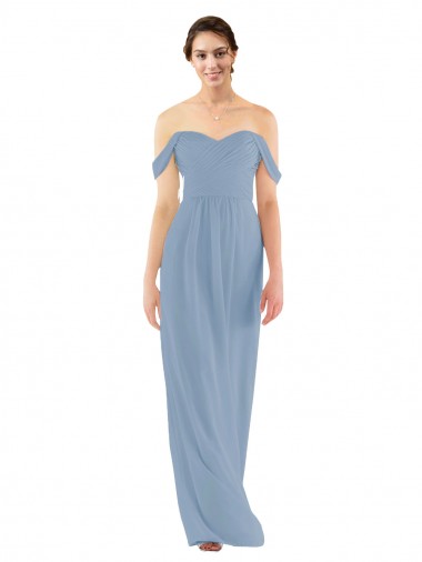 Dusty Blue Soft Chiffon Off the Shoulder Long Sleeveless Bridesmaid Dress Norwich