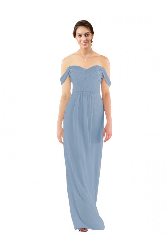 Dusty Blue Soft Chiffon Off the Shoulder Long Sleeveless Bridesmaid Dress Norwich