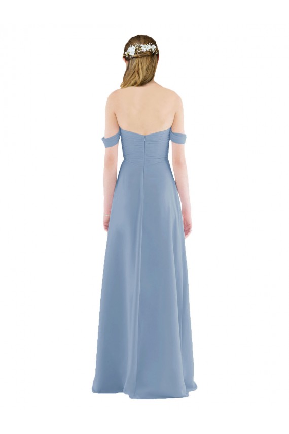 Dusty Blue Soft Chiffon Off the Shoulder Long Sleeveless Bridesmaid Dress Norwich