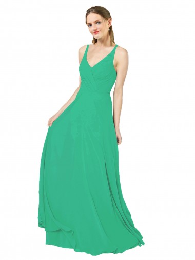 Open Back Emerald Green Soft Chiffon V-Neck Long Sleeveless Bridesmaid Dress Norwich