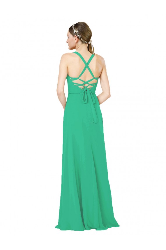Open Back Emerald Green Soft Chiffon V-Neck Long Sleeveless Bridesmaid Dress Norwich