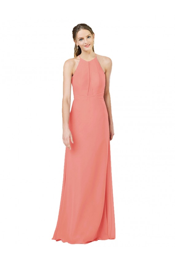 Keyhole Back Desert Rose Soft Chiffon Halter Neck Long Sleeveless Bridesmaid Dress Norwich