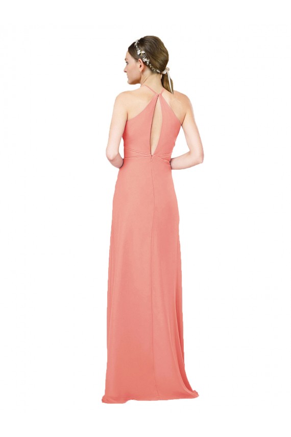 Keyhole Back Desert Rose Soft Chiffon Halter Neck Long Sleeveless Bridesmaid Dress Norwich