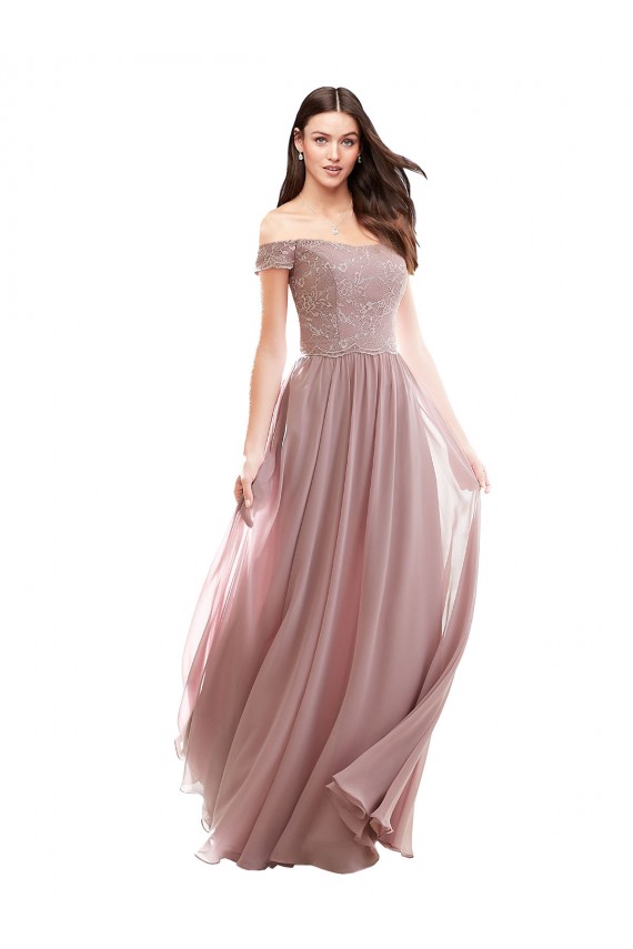 Pink Soft Chiffon & Lace Off the Shoulder Long Cap Sleeves Bridesmaid Dress Norwich