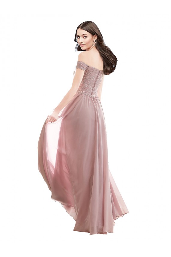 Pink Soft Chiffon & Lace Off the Shoulder Long Cap Sleeves Bridesmaid Dress Norwich