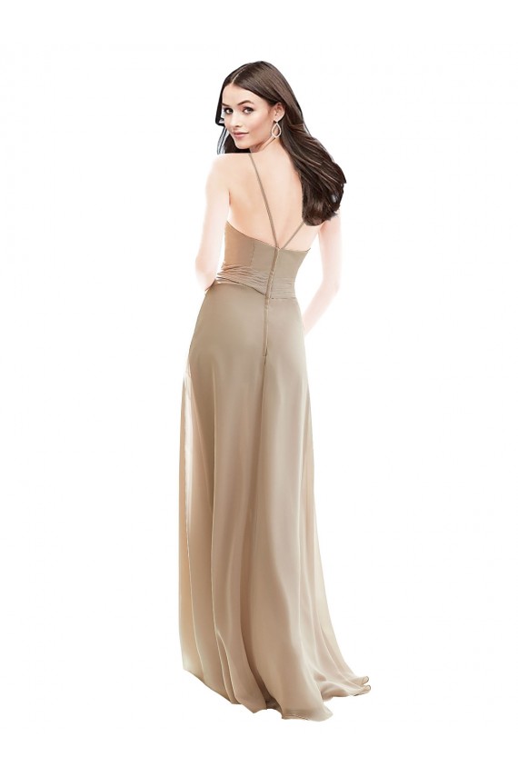 Champagne Soft Chiffon High Neck Long Sleeveless Bridesmaid Dress Norwich