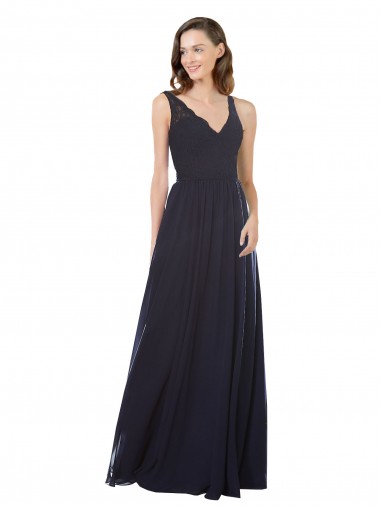 Keyhole Back Soft Chiffon & Lace V-Neck Long Sleeveless Bridesmaid Dress Norwich