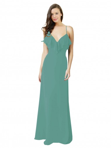 Icelandic Silver Soft Chiffon Spaghetti Straps Long Sleeveless Bridesmaid Gown Norwich