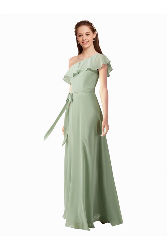 Soft Chiffon One Shoulder Long Flutter Sleeves Bridesmaid Dress Norwich