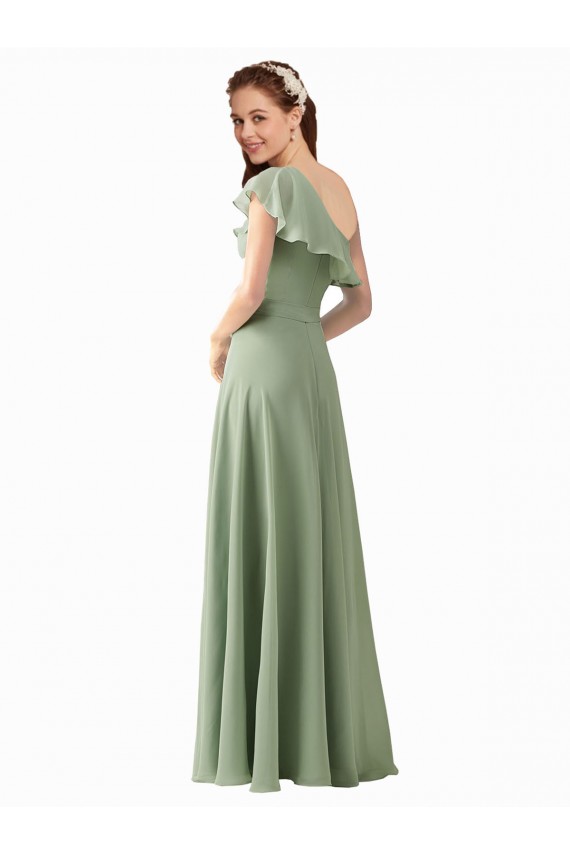 Soft Chiffon One Shoulder Long Flutter Sleeves Bridesmaid Dress Norwich