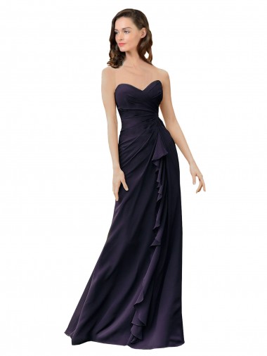 Dark Navy Soft Chiffon Sweetheart Long Sleeveless Bridesmaid Dress Norwich